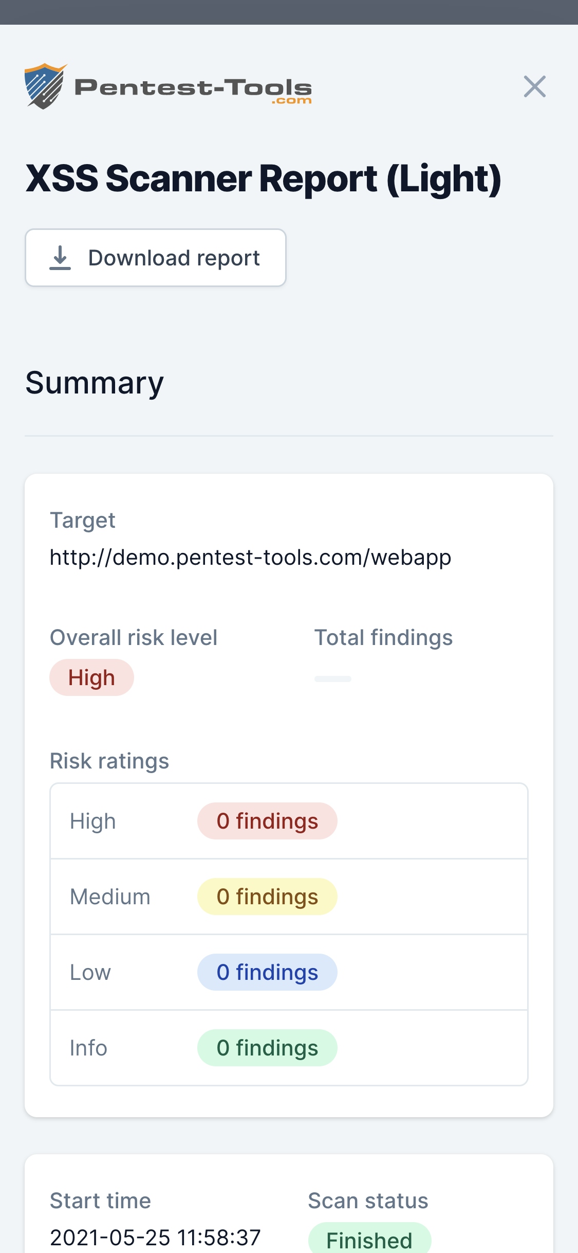 Pentest-Tools.com XSS Scanner Sample Report